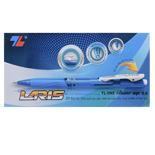 (Hộp 20 cây) Bút Bi Thiên Long TL-095 Laris Ngòi Bút 0.5mm (Mực Xanh/ Đỏ)