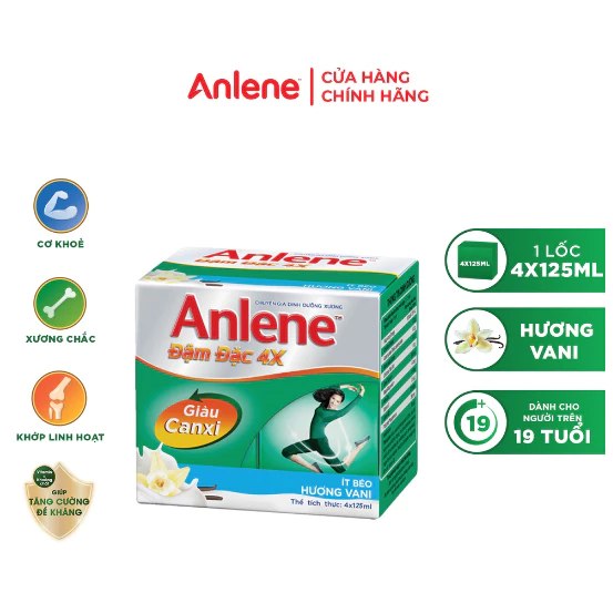 Sữa Nước Anlene Hương Vani Đậm Đặc Ít Béo 125ml (Lốc 4 hộp)