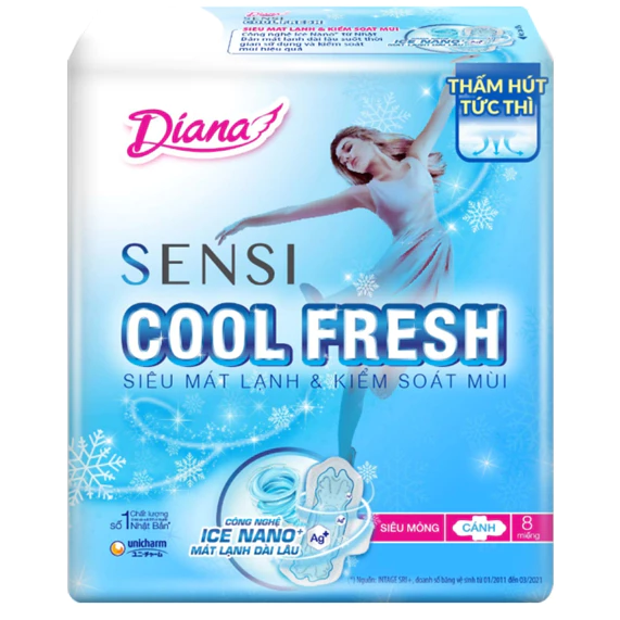 Băng Vệ Sinh Diana Sensi Cool Fresh Mỏng Cánh (8 miếng)