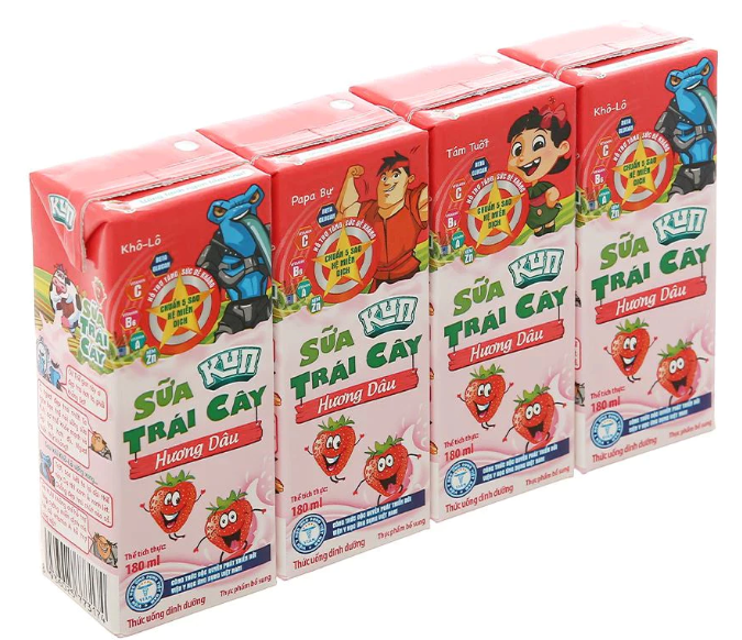 Sữa Trái Cây Kun Hương Dâu 180ml Lốc 4 Hộp